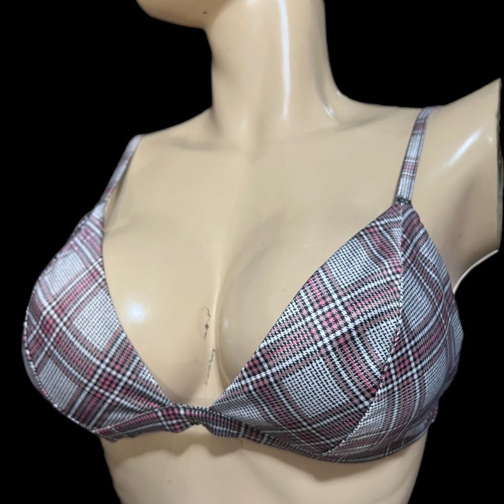Victoria’s Secret LUXE Supersoft Satin triangle bralette bra plaid Xlarge
